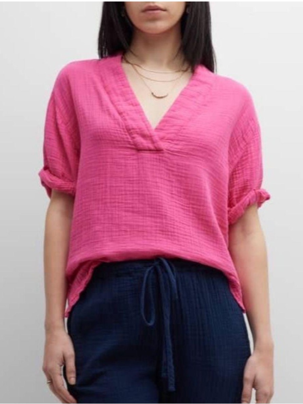 Xirena Avery cotton gauze top relaxed V-neck and rolled short sleeve SZ XS